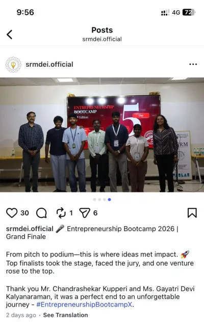 Presentation of the Thiruthalam Project at SRM Startup Bootcamp
